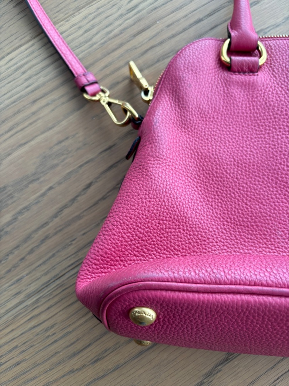 Prada Pink Pebbled Leather Crossbody Satchel with Gold Hardware - Picture 13 of 14